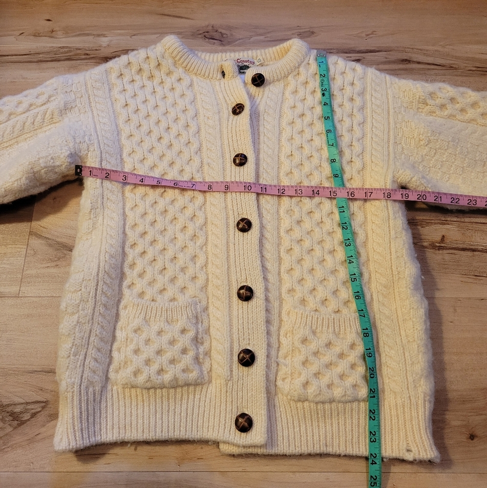 Celtic Country  Cream Heavy 100% Wool Cardigan Sweater Women Size Small - Picture 4 of 5